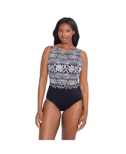 Женский слитный купальник с глубоким вырезом и высоким воротом Longitude, черный