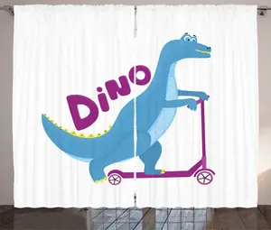 Штора ABAKUHAUS в деревенском стиле для детского сада, с забавным мультяшным динозавром, универсальная, с петлями и крючками, для гостиной, 280 x 225 см, сине-фиолетовый с белым Abakuhaus