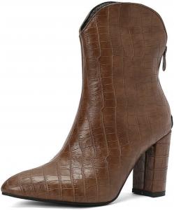 Женские модные ботильоны Aflngle с массивным высоким каблуком, заостренным носком, закрытой пяткой и задней молнией, короткие ботинки для женщин, повседневная обувь на осень и зиму, Brown