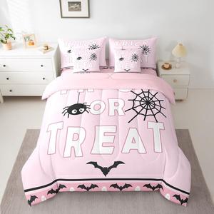 Erosebridal Комплект постельного белья Happy Halloween с паутиной и призраками, детский мультяшный стиль, Black Pink