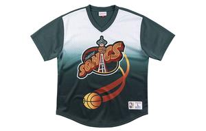 Mitchell Ness Футболка унисекс, зеленая, с V-образным вырезом, умеренно прямой крой