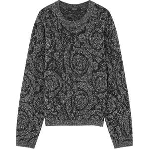 Барокко Жаккард Воротник-экипаж Твид Свитер VERSACE, Черный