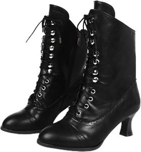 Женские винтажные викторианские ботинки 70-х годов с шнуровкой, на щиколотку, с округлым носком, каблук-кошачий каблук, средняя высота голенища, низкий каблук, с боковой молнией, миндальный носок Generic, Black