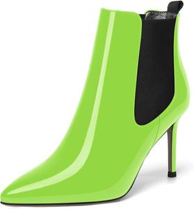 Женские уличные ботильоны NUMALEO с острым носком, модные, на высокой шпильке, лакированные, на 3,3 дюйма, Black Lime Green