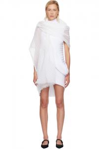 Шелково-Шерстяной плиссированный шарф-палантин Issey Miyake, белый