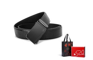 Ace Paul Ремень из натуральной кожи для мужчин черный шириной 3.5 см, Black crocodile pattern 110cm + Valentine's Day gift box