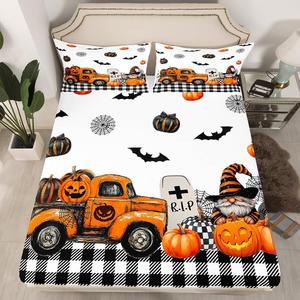 Erosebridal Комплект постельного белья Happy Halloween с мультяшными тыквами, летучими мышами и гномами в готическом стиле, Black White