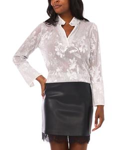Женская блузка с металлизированным цветочным принтом и разрезом на воротнике Vince Camuto, Silver