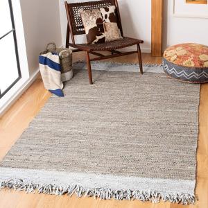 SAFAVIEH коллекция Vintage Leather ковер, 183 x 275 см, Light Grey & Taupe, ручной работы бохо с бахромой из кожи, идеально для помещений с высокой проходимостью в гостиной, спальне (VTL310D)