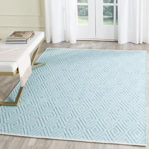 Ковер SAFAVIEH, 153 x 244 см, Montauk Collection, Turquoise & Ivory, ручной работы, хлопковый с узором trellis, идеален для помещений с высокой проходимостью в гостиной, спальне (MTK811H)