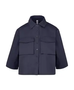 Синяя хлопковая эластичная рубашка с накладными карманами. Bomboogie, синий