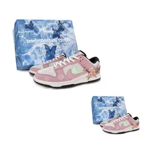 Nike Женские бело-розовые противоскользящие износостойкие низкие кеды для скейтбординга Dunk