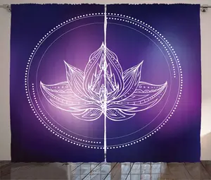 Штора ABAKUHAUS Galaxy Mandala в деревенском стиле, цветок лотоса, универсальная ленточная штора для гостиной с петлями и крючками, 280 x 225 см, темно-фиолетовый с белым Abakuhaus