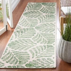 Ковер SAFAVIEH, 69 x 336 см, Rug Jardin Collection Runner, Ivory & Green, Handmade Wool, Floral Design, Ideal for The Living Room, Dining, Bedroom (JAR729Y)