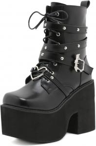 GooMaShoes Женские черные готические ботильоны на платформе с шнуровкой, массивные ботинки в готическом стиле, ботинки для косплея и панк-стиля