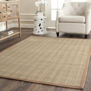 Ковер SAFAVIEH, 183 x 275 см, Natural Fiber Collection, Tan & Tan, дизайн Border Stripe Sisal, простой уход, идеально для помещений с высокой проходимостью в гостиной, спальне (NF442D)