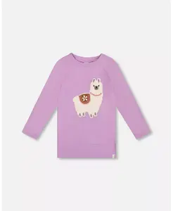 Супермягкая туника из джерси с начесом, фиолетовая, с ламой, для девочек-малышей Deux par Deux, фиолетовый