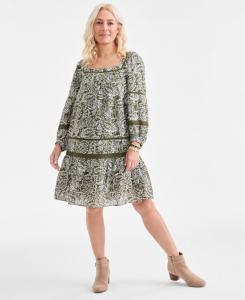 Женское хлопковое платье-футляр с принтом и кружевной отделкой Style & Co, Paisley Green