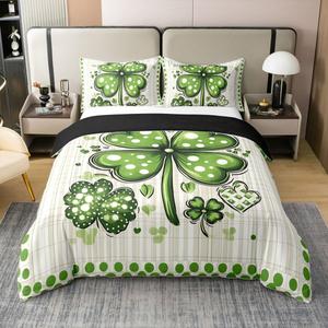 Erosebridal Комплект постельного белья из 100% хлопка с четырехлистным клевером в зеленом цвете с горошком для детей, Taupe Green