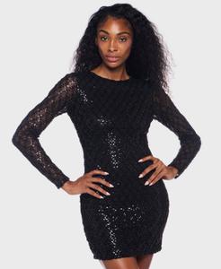 Платье с длинными рукавами и круглым вырезом для подростков Alex & Sophia, Black