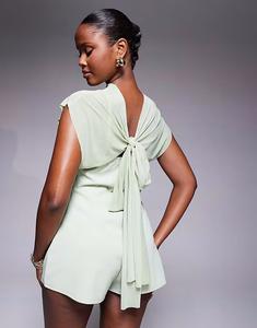 Свободный комбинезон с рукавами-фонариками и прозрачным верхним слоем Asos Design, шалфейный