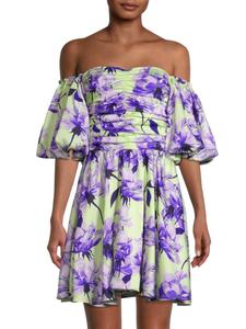 Мини-платье Dahlia с открытыми плечами и рукавами-буфами Delfi, цвет Lavender