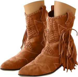 Generic Черные осенне-зимние ковбойские ботинки с кисточками для женщин, замшевые, широкие, с вышивкой, средние по высоте, с острым носком и массивными каблуками, удобные, праздничные, повседневные ботинки для вечеринок и прогулок