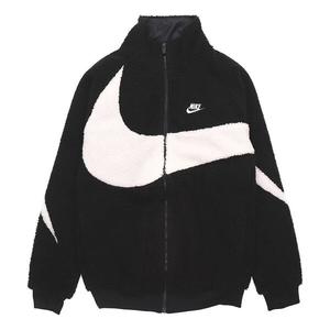 Куртка Nike Big Swoosh Large Logo lamb's wool Stay Warm Stand Collar Jacket Black White, белый