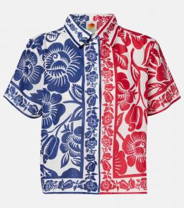 Хлопковая рубашка с кешью и птицами Farm Rio, Cashew and Birds Red and Blue