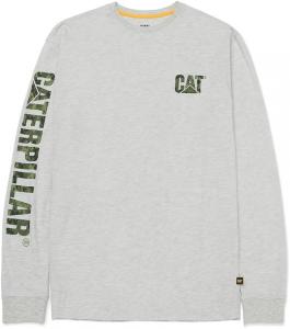 Футболка с длинным рукавом Caterpillar Trademark Banner для мужчин с петлей для проводов на задней части ворота и логотипом Cat Workwear, Cream Heather