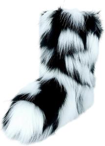 Женские сапоги из искусственного меха, пушистые зимние сапоги средней длины Y2K, теплые и удобные зимние ботинки, утепленные для улицы и дома, на плоской подошве YFJNV, White And Black