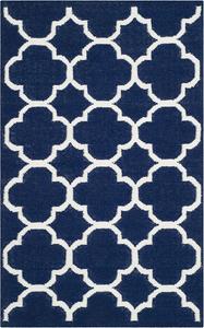 Ковер SAFAVIEH, 77 x 122 см, Dhurries Collection, Navy & Ivory, ручная работа, плоское плетение из шерсти и бананового шелка, идеален для помещений с высокой проходимостью: прихожая, гостиная, спальня (DHU627D)