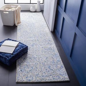 Ковер SAFAVIEH, 69 x 275 см, Artistry Collection Runner, Blue & Natural, ручной работы из шерсти и вискозы, идеален для помещений с высокой проходимостью в гостиной, спальне (ARR669M)