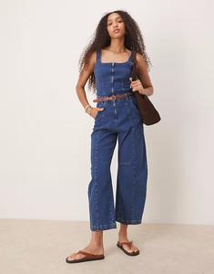 Джинсовый комбинезон ASOS DESIGN с квадратным вырезом и штанинами-бочонками цвета индиго