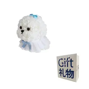 Букет из стабилизированных цветов Marzil с плюшевыми куклами маленьких собачек высотой 25 см AZLCL