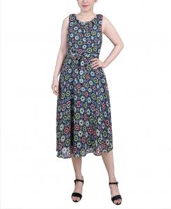 Миниатюрное шифоновое платье без рукавов с поясом NY Collection, мульти