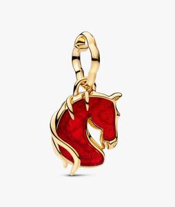 Шарм Pandora Red Fire Horse Murano Glass Dangle, золото/красный