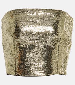 Кружевной укороченный топ без бретелек с пайетками Dolce&Gabbana, золото