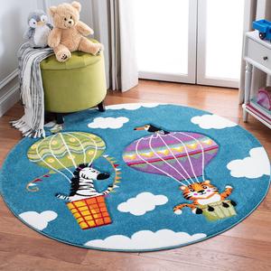Ковер SAFAVIEH, 92 x 92 см, Carousel Kids Collection Blue/Green CRK118M Animal Hot Air Balloon Non-Shedding для игровой комнаты, детской, спальни