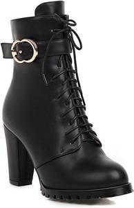 Женские ботильоны на шнуровке с массивным каблуком и протекторной подошвой, боевые ботинки с противоскользящей подошвой и декоративным ремешком с пряжкой JMdfcqer, Black