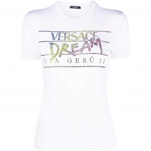 Футболка с лозунгом и стразами VERSACE, белый