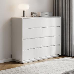 Quanu Комод 150х40х80 см для спальни и гостиной из дерева, 8 ящиков, серо-белый