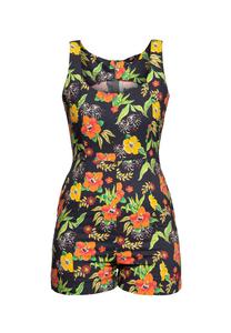 Комбинезон с тропическим принтом Hibiscus Black по всей поверхности QUEEN KEROSIN, мультиколор