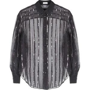 Блузка с пайетками с длинными рукавами Brunello Cucinelli, серый