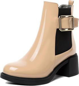 Женские ботильоны MODENCOCO с округлым носком, платформой, эластичные, повседневные, осенне-зимние, модные, с массивным низким каблуком, высота каблука 5 см, Black Beige