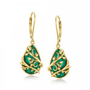 Серьги-подвески Ross-Simons Emerald Vine из 18-каратного золота поверх стерлингового серебра Ross-Simons, зеленый
