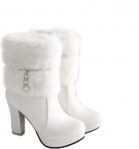 Женские ботильоны UTIKLIOU на платформе с боковой молнией, массивным каблуком, с мехом, круглым носком, кожаные зимние сапоги для женщин, Weiss/Opulenter Garten