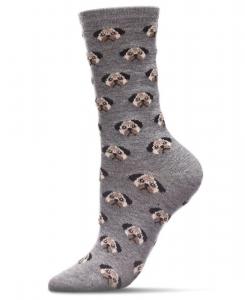 Женские мягкие носки из кашемировой смеси с рисунком мордочки щенка MeMoi, Med gray heather