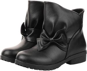 Женские ботильоны Uniquelly с низким массивным каблуком, платформой и бантом, широкие по голенищу, с округлым носком, на молнии, милые зимние обувь в стиле каваи, Black