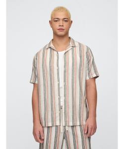 (U) Рубашка стандартного кроя из смеси льна для отдыха